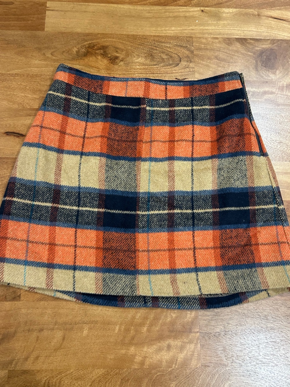 Lulu's Orange, Navy & Cream Plaid Mini Skirt Size Medium